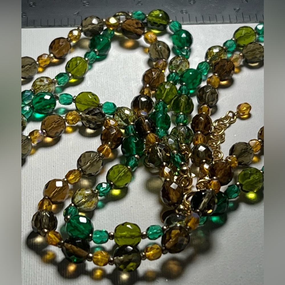Joan Rivers Earth-tones Pair of Glass Crystal Necklaces 36” Brown Green J18